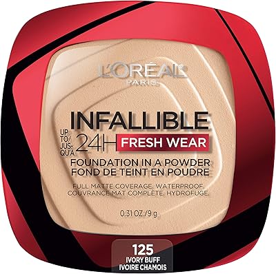 L'Oréal Paris Infallible Fresh Wear Infallible Powder Foundation, 125 Ivory puffs, 0.31 FL OZ.. DIAYTAR NIGERIA: Where quality meets affordability, with thousands of products delivered in less than 8 days.