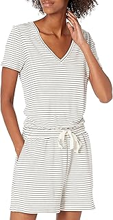 Ultra -soft striped bumper with short sleeves and v Amazon essentials collar for women, white/black, striped, size s.. Your home for smart shopping — DIAYTAR Nigeria delivers fast and cheap.
