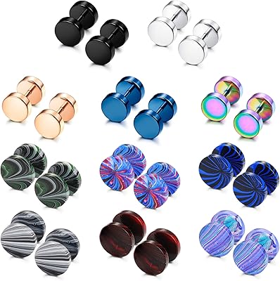11 pairs of stainless steel rod earrings for men and women, set of ear puller caps, fake ear gauge tunnel, flat back 16g 18g 18g 18G.. DIAYTAR NIGERIA puts thousands of products at your fingertips with affordable prices and delivery within a week.