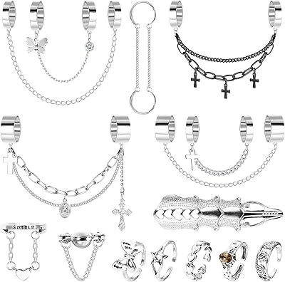 15 pieces of adjustable chain rings, set of eboy eboy eboy gothic rings, Emo punk rings for women, Gothic beauty with stackable chains,.. Explore the biggest product variety online — only at DIAYTAR Nigeria.