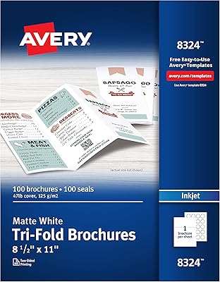 Printing paper with three-shutters with inkjet Avery (8324), 100 leaflets and postage stamps, 8.5 x 11, white.. Thousands of choices. Zero hassle. All thanks to DIAYTAR Nigeria.