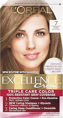 L'Oréal Paris Excellence Creme Triple Care Permanent dye, 7 dark blonde, gray cover up to 8 weeks, for all hair types, 1 pack.. DIAYTAR NIGERIA brings affordable shopping to every Nigerian home with delivery in just 5-8 days.