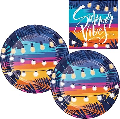 Summer Vibes party supplies | The lot includes dessert plates and paper towels for 16 people | Sunset Sky Design.. Your digital shopping destination, DIAYTAR NIGERIA combines variety with affordability and quick delivery.