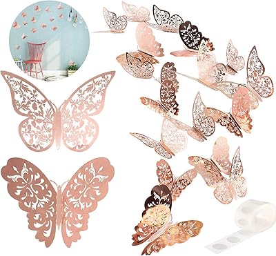 24 3D butterfly stickers, wall stickers for children's bedrooms, wedding birthday decoration, kindergarten (rose gold, 2 models).. Discover endless possibilities with DIAYTAR NIGERIA's comprehensive catalog and reliable delivery service.