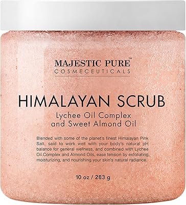 Majestic Pure Himalayan scrub entirely natural with lychee essential oil, sweet almond oil, 295 ml.. DIAYTAR NIGERIA transforms dreams into deliveries with our affordable prices and 5-8 day shipping.