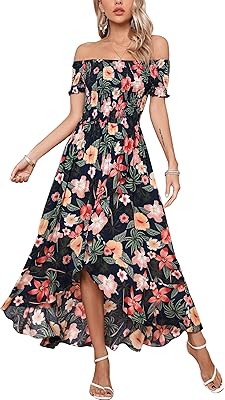 Long floral dress with short sleeves and bare shoulders for women for the summer party.. Transform your shopping experience with DIAYTAR NIGERIA's vast product selection delivered at unbeatable prices.