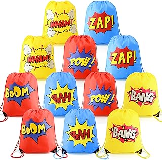 Super-hero party bags, party supplies, backpacks with children's tightening cord, girls and boys, birthday gifts, 12 blue red yellow.. Transform your online shopping experience with DIAYTAR NIGERIA's affordable and diverse marketplace.