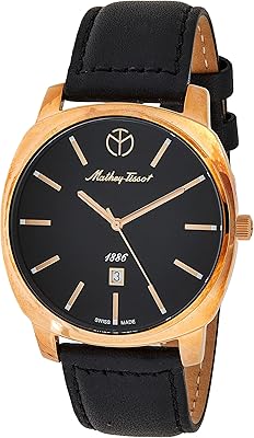 Elegant Detailed quartz watch for men in stainless steel with leather bracelet, black, 24 mm width, by Mathie-Tissot (Model: H6940PN), Black.. Shop with ease at DIAYTAR NIGERIA and enjoy our extensive product range delivered at affordable rates.