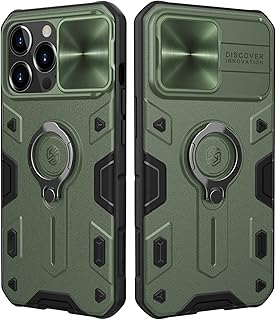 Nillkin Camshield Armor shell compatible with iPhone 13 Pro with crutch and box for camera, military quality shell with sliding lens cover and rotary support ring for men and women, green.. DIAYTAR NIGERIA delivers on convenience and affordability with our reliable nationwide shipping.