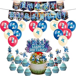 Snap Bazaar 29 pieces of Smurfs birthday decorations | joyful banner.. DIAYTAR NIGERIA: Where shopping meets satisfaction with affordable prices and reliable 5-8 day shipping.