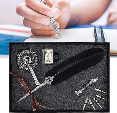 A feather pen that writes gently and fluently, a set of feather pens equipped with a metal-metal shot, for gifts for the house (black).. DIAYTAR NIGERIA: Putting quality products within reach of every Nigerian through our affordable marketplace.