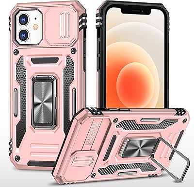 Sliding camera shell for iPhone 12/12 pro 6.1, crutch with 360 degree integrated rotary magnetic ring, anti -pink, gold protection shell.. DIAYTAR NIGERIA combines extensive variety with budget-friendly prices and prompt nationwide delivery.