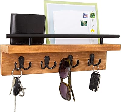 Ripple Creek keychain for wall shelf and mail, decorative wooden wall support for keys, letters, bills-unique and industrial decoration in pine wood, perfect for entrance, kitchen (light brown, double hook).. DIAYTAR NIGERIA: Creating access to affordable products for every Nigerian with our swift delivery service.