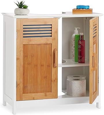 Relaxation bathtub, bamboo doors, height adjustable shelf, siphon, HWD: 60x60x30 cm, natural/white.. Experience DIAYTAR NIGERIA, where extensive product variety meets pocket-friendly prices and reliable delivery.