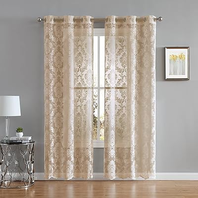 Linen zone pair of knitted lace curtain panels with background.. DIAYTAR NIGERIA: Where every Nigerian finds affordable products delivered within the week.