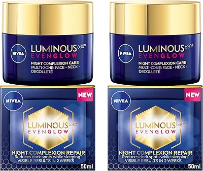 Nivea Luminous Even Glow Night Night Cream 630 For the Face, Rejuvenation and Skin Repair, Standard Skin without spots, Hyaluronic Hyaluronic Acid, 2 x 50 mll.. DIAYTAR NIGERIA makes every shopping desire a reality with affordable prices and delivery in 5-8 days.