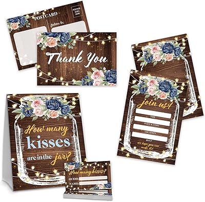 Set of invitations for prenuptial rustic wooden celebration, games for prenuptial celebration, 25 invitations and 25 envelopes, 25 thank you, how many kisses and 25 guessing cards, set of wedding gifts (A08).. DIAYTAR NIGERIA: Nigeria's answer to affordable online shopping with reliable 5-8 day delivery guarantee.