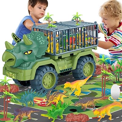 Set of Dinosaur Moon Min dinosaur truck toys aged 3, 4, 5 and 6 years old, set of transport truck toys with 15 dinosaurs' figurines, car, shovel and excavator, birthday present for boys and girls (triceratops truck).. Shop smarter with DIAYTAR NIGERIA's vast product range and budget-friendly delivery within the week.