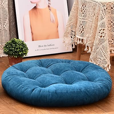 Hijojojo round floor cushion of solid color, tuft -up meditation pillow for ground, thick cushion for meditation, yoga, living room, sofa, outdoor porch, turquoise, 22 x 22 inches.. DIAYTAR NIGERIA: Bringing the marketplace to every Nigerian with affordable prices and quick delivery.