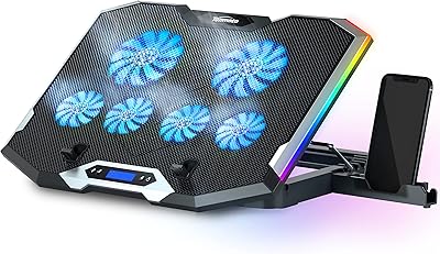 Topmate C11 Cooling carpet for laptop with RGB lighting for games and laptops, laptop fan support with adjustable height with 6 silent fans and telephone support, cooling carpet for computer and laptop from 15.6 to 17.3 inch - light blue LED light.. Shop smart, shop DIAYTAR - Nigeria's most affordable e-commerce platform with nationwide delivery.