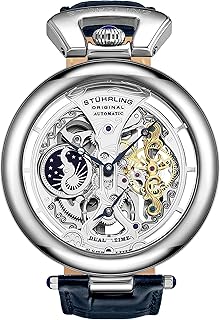 Automatic watch with skeleton for men stührling original with veal leather bracelet and double time zone, am/pm sun moon, collection of men's watches 3919.. Your shopping needs fulfilled through DIAYTAR NIGERIA's extensive selection and nationwide delivery.