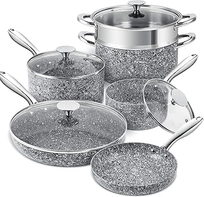 Set of Pans and Panks Michelangelo 10 rooms, non -stick kitchen battery with stone -based coating, 10 -piece non -stick pans and stoves.. Discover the convenience of DIAYTAR NIGERIA's vast e-commerce platform with delivery in just 5-8 days.