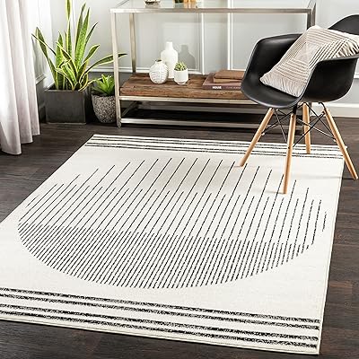 Modern geometric carpet Penrod, 5 "x 7", black/ivory.. DIAYTAR NIGERIA: Where every Nigerian finds affordable products delivered within the week.
