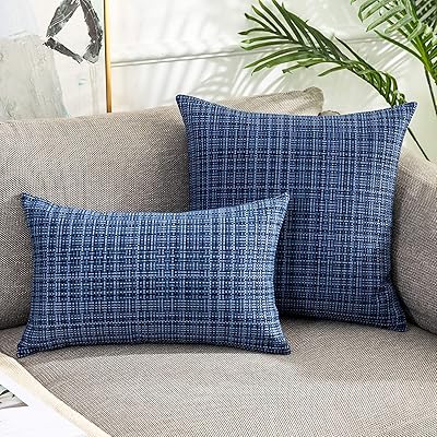 The White Shop Lot of 2 waterproof Decorative Decorative Cushions, striped squares, modern cushion covers for sofa, bench, patio/blue - 30 x 50 - 2 rooms.. Your one-click solution to affordable shopping, DIAYTAR NIGERIA delivers quality products nationwide.