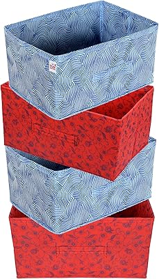 FUN HOMES Laheria, storage box of woven fabric woven metal print with handle, batch of 4 (blue and red) -FHUNH16001.. Experience the power of choice with DIAYTAR NIGERIA's vast catalog and affordable 5-8 day delivery.