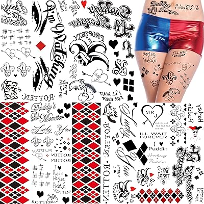 Tasroi 5 sheets of Harley Quinn tattooing stickers for women adult men, false tattoos joker Harley quinn suicide Squad birds of temporary tattoos Halloween facial makeup, Harley Quinn costume accessories.. Your new favorite way to shop online — DIAYTAR Nigeria.