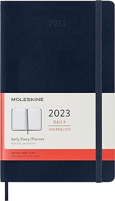 Daily agenda 12 months moleskine 2023, daily agenda 2023, flexible cover and elastic closure, large format 13 x 21 cm, blue sapphire color color.. DIAYTAR NIGERIA makes quality accessible with our diverse product range and dependable delivery service.
