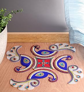Rangoli peacock itiha, acrylic rowoli for wall decoration, floor decoration, table decoration for diwali and Christmas (38.1 cm x 38.1 cm).. Shop from anywhere in Nigeria and receive your DIAYTAR purchases at affordable prices within a week.