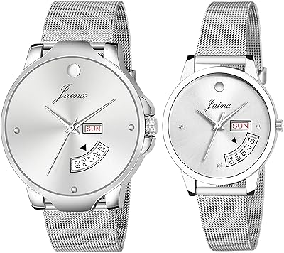 Silver analog watch with dial with day and date function for couple - JC489.. Skip the lines and shop online — DIAYTAR Nigeria delivers to your door in days.
