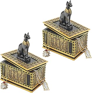 Design Toscano Royal Bastet Chat Egyptian Goddess Box 6 inch Statue, Lot of 2, Polyresin, Black and Gold.. DIAYTAR NIGERIA: Where shopping is affordable, selection is vast, and delivery is always reliable.