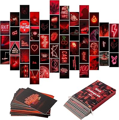 Ubeami 50 pieces set of aesthetic wall images with red neon sets for decoration.. DIAYTAR NIGERIA brings the market to your fingertips with affordable prices and swift delivery services.