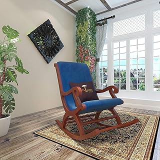 Luxury wooden rocking chair of Sesham (blue, honey finish).. DIAYTAR NIGERIA delivers more than products - we deliver affordable solutions within the week.