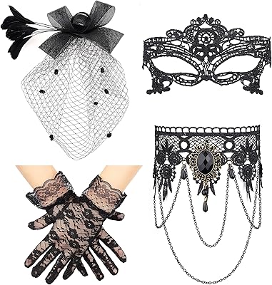 Halloween cosplay costume Set Halloween costume jewelry Ras of the necklace Lace Gloves Sexy Cosplay Mask Sexy Vintage Black Sail Gothic Lolita Hat Fascinator Festories for Women.. No more overpriced stores — DIAYTAR Nigeria brings the best to your door.