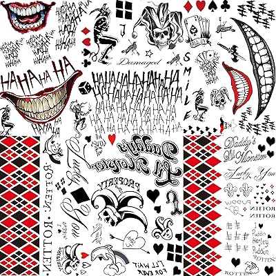 6 tattoo sheets joker suicide squad harley quinn, 3 leaves of temporary tattooing stickers Joker hand hand men adults adults, 3 leaves prisoner harley quinn tattoo bird prey halloween makeup.. Shop across categories at DIAYTAR NIGERIA with the confidence of affordable prices and delivery within 8 days.
