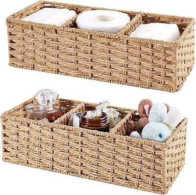 Fagusik 3 sections wicker baskets for shelves, rope storage basket of round paper woven by hand, basket of toilet paper for toilet tank tops, kitchen and bathroom organizers, pack of 2.. Discover why DIAYTAR NIGERIA is the smart shopper's choice for affordable products delivered nationwide.