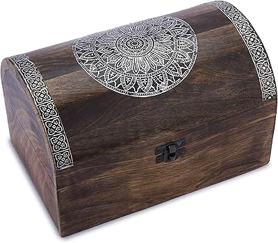 Ajjoni brown wooden decorative jewelry box with mandala flower sculptures, versatile used for jewelry storage, a briax holder or a watch box, ideal for gifts.. Why wait? Get your order in 5–8 days with DIAYTAR Nigeria.