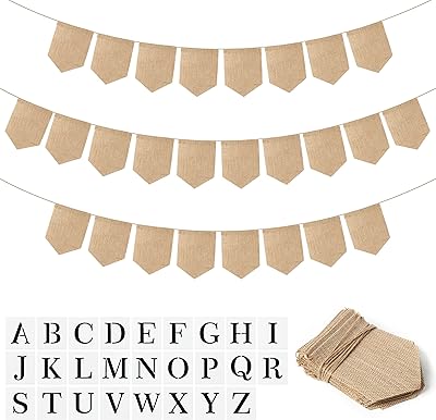 Banner in jute Watenk DIY with stencils 26 letters, nominative flags, handwriting garland for festive decorations, wedding, birthday, interior decoration supplies.. DIAYTAR NIGERIA delivers on our promise of variety, affordability, and prompt nationwide service.