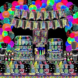 Light -in -light party supplies, including a happy birthday banner that shines in the dark, neon balloons, a tablecloth, plates, cups, towels, cake decoration, birthday party supplies shine in the dark, for 20 guests.. Save time and money with DIAYTAR Nigeria’s online store.