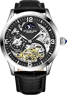 Automatic Watch Stuhrling Original For Men with Transparent Lentile Dial, Double time zone, Sun and Moon AM/PM, Leather Bracelet - Model 571 series.. Your shopping needs fulfilled through DIAYTAR NIGERIA's extensive selection and nationwide delivery.