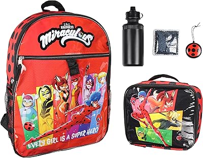 Miraclass Tales of Ladybug and Cat Black Backpack 5 Pieces for food storage, Icepack red water bottle, one size, red, one waist.. DIAYTAR NIGERIA: Where shopping is a pleasure with affordable prices and reliable delivery service.