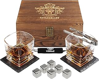 Set of crystal whiskey lenses - Thick background glass - Superior quality wooden box - 6 stainless steel ice cubes for whiskey - Bourbon scotch gift box - old -fashioned lowball glass idea.. DIAYTAR NIGERIA: Bringing quality products to every Nigerian home at prices everyone can afford.