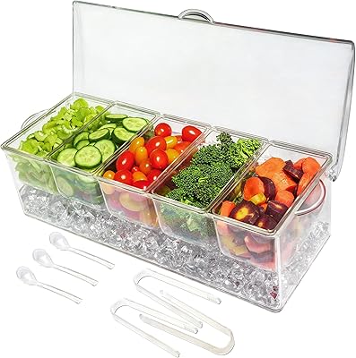 ICE CHILD CONDIMENTS SERVICE TO 5 Compartments - Service tray with 5 removable bowls with a capacity of more than 2 cups and hinge cover | 3 service spoons + 3 pliers included.. DIAYTAR NIGERIA: Empowering Nigerians with access to affordable products delivered within 8 days.