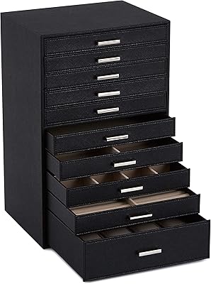 Mervil Extra wide jewelry box, organizer jewelry box for necklaces, earrings, bracelets, rings, storage case for leather jewelry PU 10 layers, gift for women girls, black.. DIAYTAR NIGERIA: Your trusted e-commerce partner with extensive product choices and affordable delivery.
