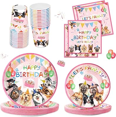 96 pieces of pink dog birthday party decorations for puppy party supplies for girls dessert plates, napkins and birthday party gifts for 24 guests.. DIAYTAR NIGERIA makes quality accessible to all with our affordable prices and quick delivery service.