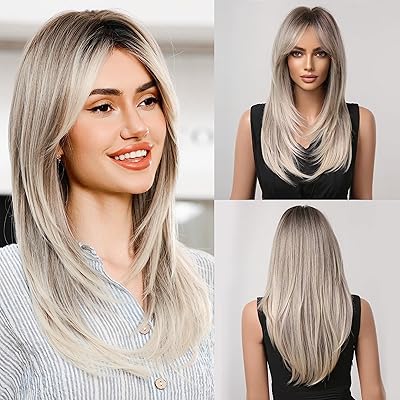 Haircube long gray blonde wigs for women, wig of superimposed synthetic hair with bangs for everyday life.. DIAYTAR NIGERIA: Your gateway to affordable online retail with reliable delivery within the week.