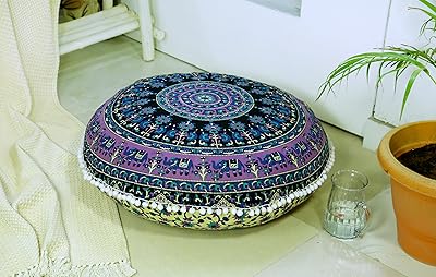 Large folk crafts hippie mandala folk floor cushion - Cushion cover - Bohemian round yoga pillowcase - 32 "blue turquoise.. Your new favorite way to shop online — DIAYTAR Nigeria.